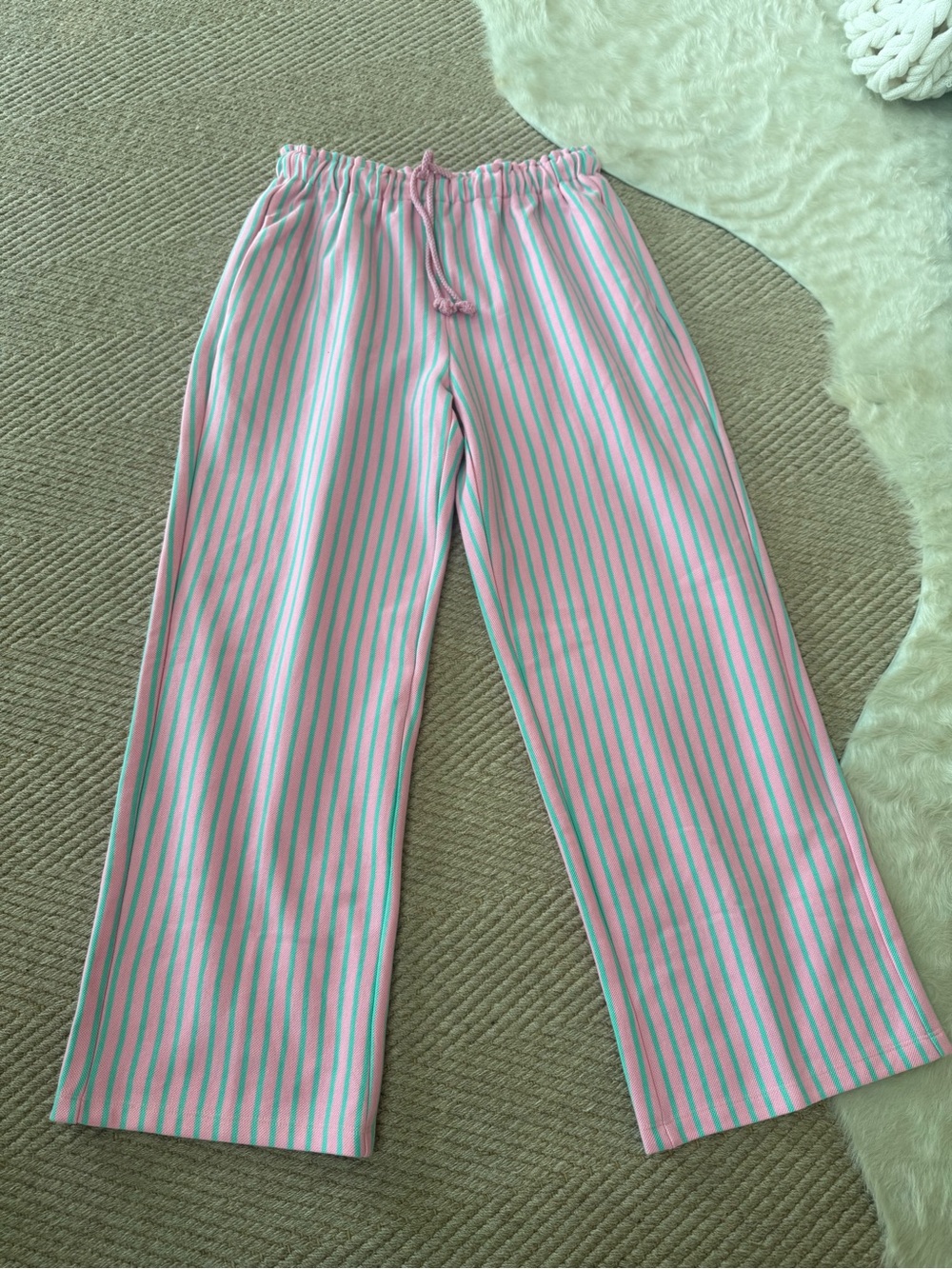 Women’s Pink and Teal Stripe Pull on Pants. So comfy and cute